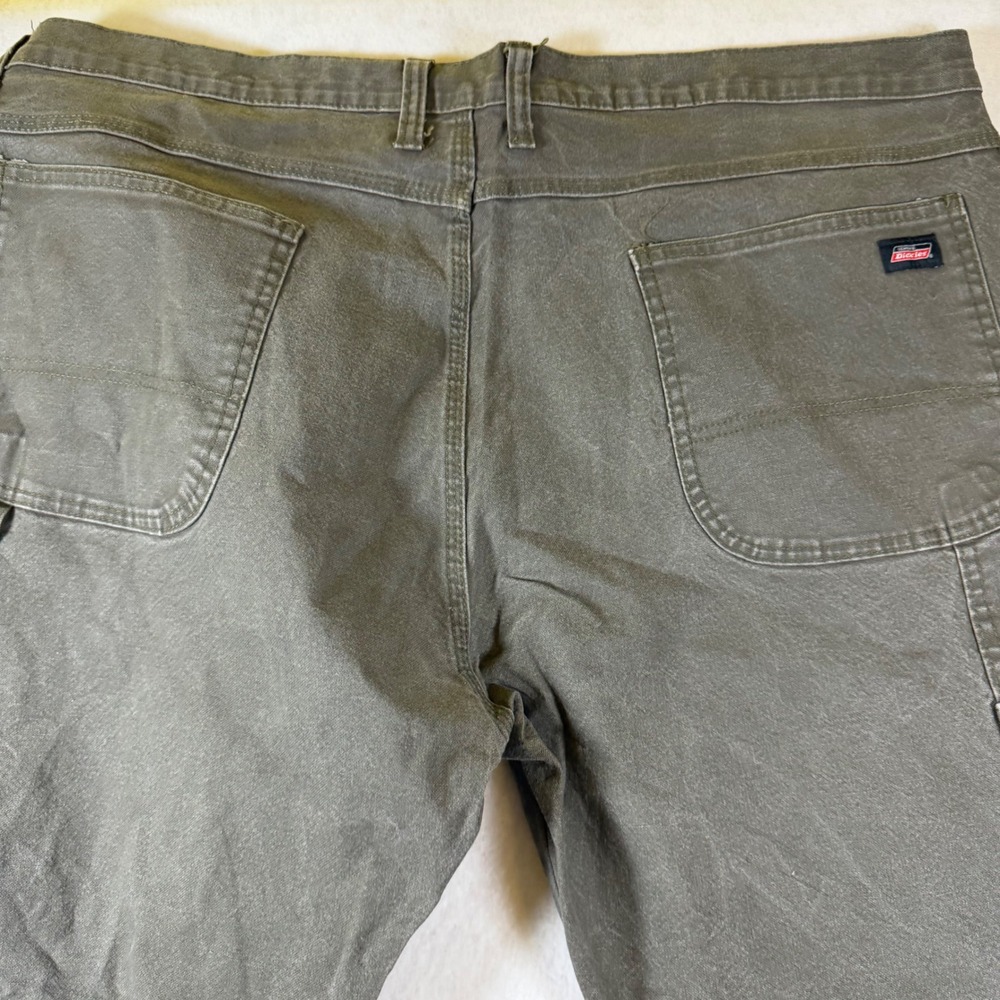 Dickies Mens Olive Green Carpenter Pants Utility Workwear 42x32 Stretch Canvas